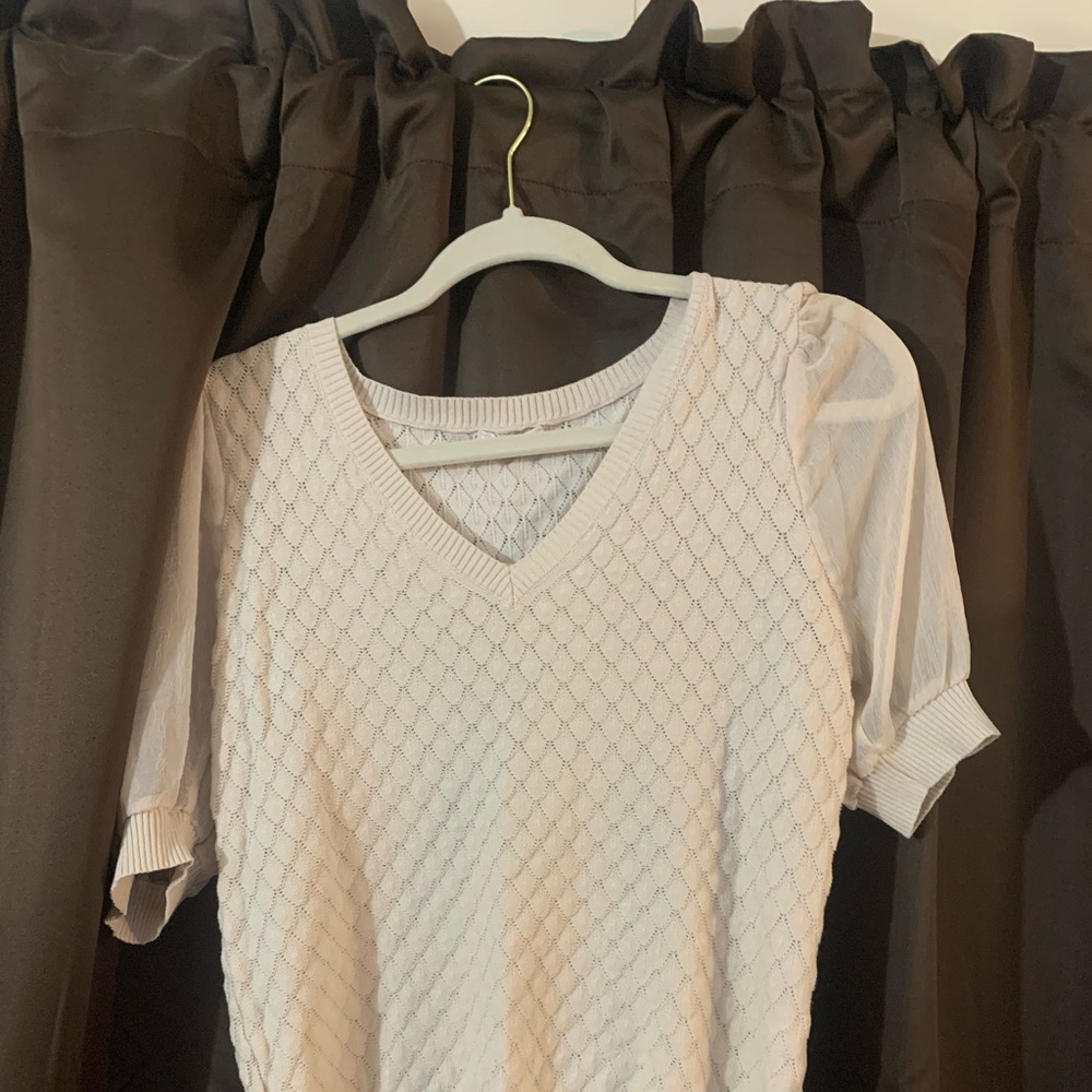 Beige, large by the river shirt, the sleeves are mesh